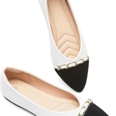 BABUDOG Women's Black Flats Shoes,White Dress Shoes for Women,Crimping Faux Suede Ballet Flats Comfortable