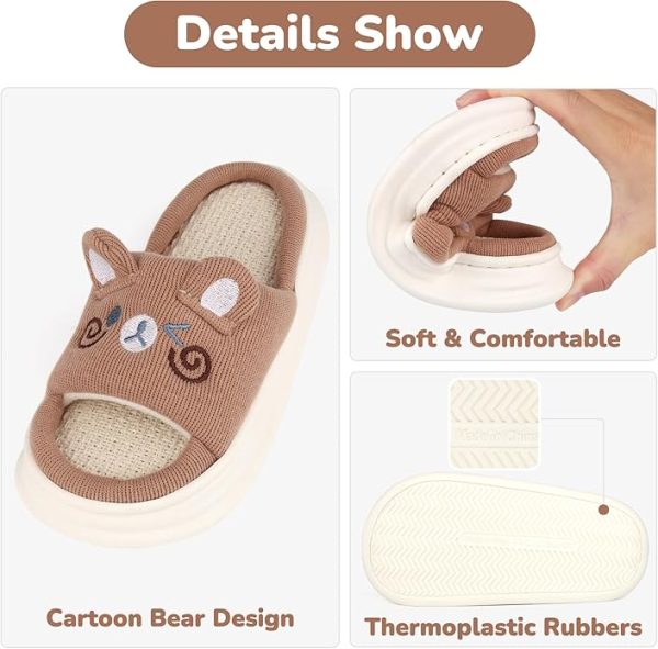 Kids Animal Slippers Boys Girls Warm House Slippers Soft Comfortable Cute Cartoon Cotton Linen Slip on Slides Memory Foam Open Toe Indoor Outdoor Shoes - Image 2