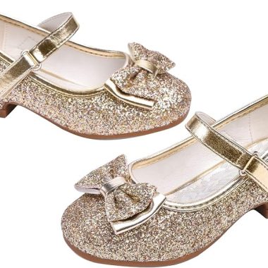 Stelle Girls Dress Shoes Glitter Princess Shoe Flower Mary Jane Low Heels Party Wedding Prom Footwear for Toddler Kids