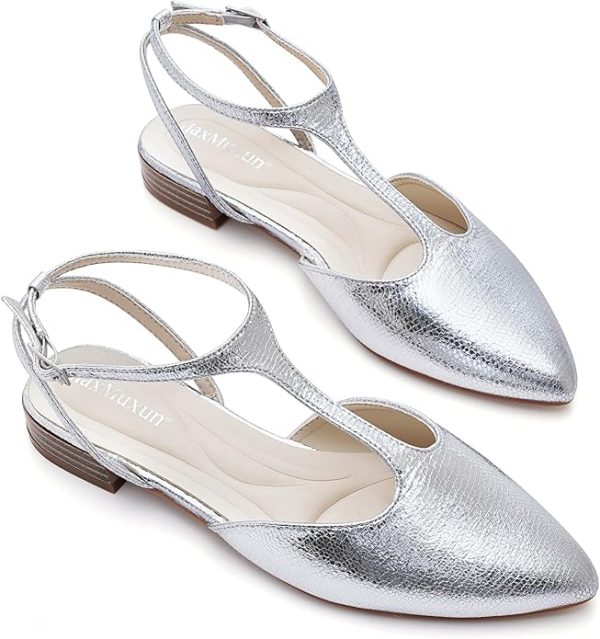 MaxMuxun Flats for Women Pointed Toe Women's Flats Strappy Buckle Dress Shoes Comfortable Casual Office Flats Shoes