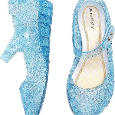 Amtidy Flats Mary Jane Dance Party Cosplay Shoes, Snow Queen Princess Birthday Sandals for Little Girls, Toddler