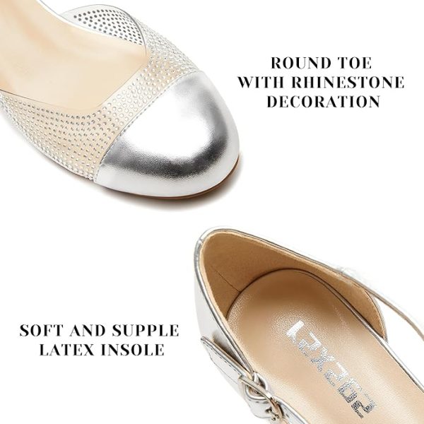 rsxses Closed Toe Low Heels Dress Shoes for Women 2 Inch Chunky Heel Pumps Ankle Strap Patent Leather Rhinestone Wedding Work Party Shoes - Image 3
