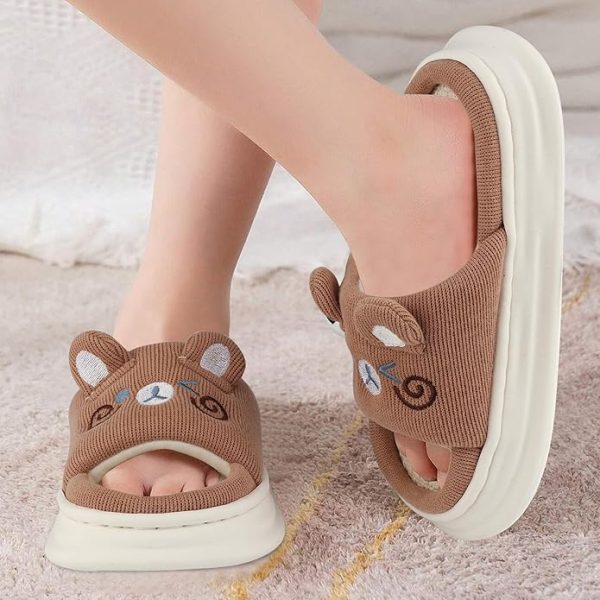 Kids Animal Slippers Boys Girls Warm House Slippers Soft Comfortable Cute Cartoon Cotton Linen Slip on Slides Memory Foam Open Toe Indoor Outdoor Shoes - Image 3